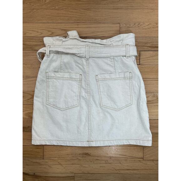 Free People Women 6 Mini Skirt Splendor In The Grass Tie Waist Linen Denim White - Picture 2 of 14